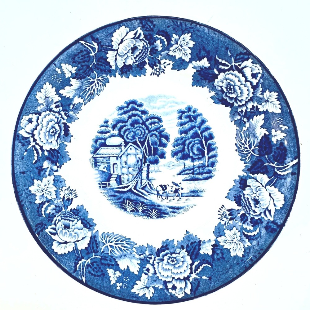 Wood & Sons Enoch Woods English Scenery Soup Bowl Blue White Ironstone 7.5"